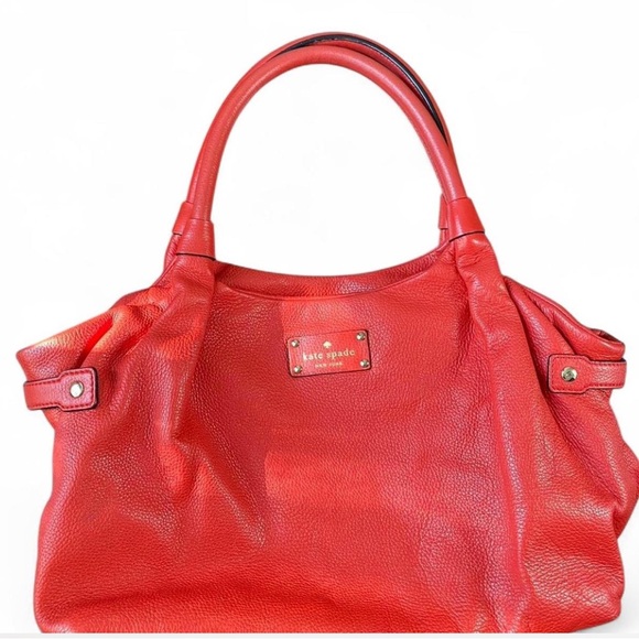 KATE SPADE “Stevie” satchel tote. Red/orange. Beautiful, bright pebble leather. - Picture 1 of 8